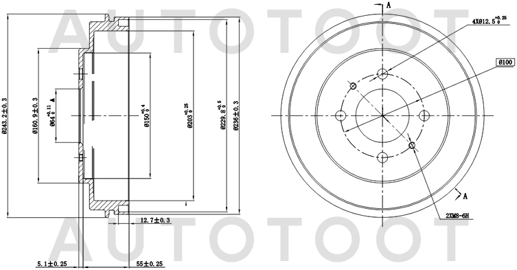 Барабан тормозной -GD06730 G-Brake для MITSUBISHI COLT, MITSUBISHI LANCER, MITSUBISHI MIRAGE