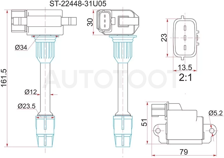 Катушка зажигания FR NISSAN CEFIRO A32 VQ20DE/VQ25DE/VQ30DE 94-98 (3)