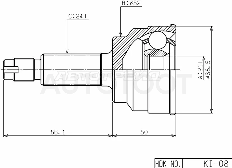 Шрус (Спереди/ Наруж) Kia Rio 02-05 / Mazda Demio 96-02 / Ford Festiva 96-99 / Mazda 121 91-96 / Revue 90-97
