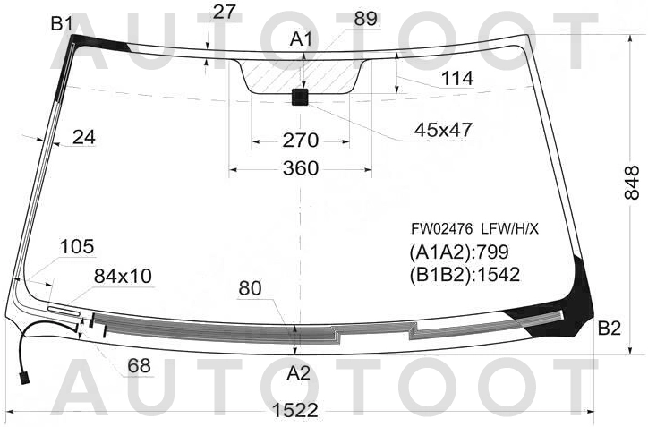 Стекло лобовое с обогревом щеток в клей -  для TOYOTA HIGHLANDER, TOYOTA KLUGER