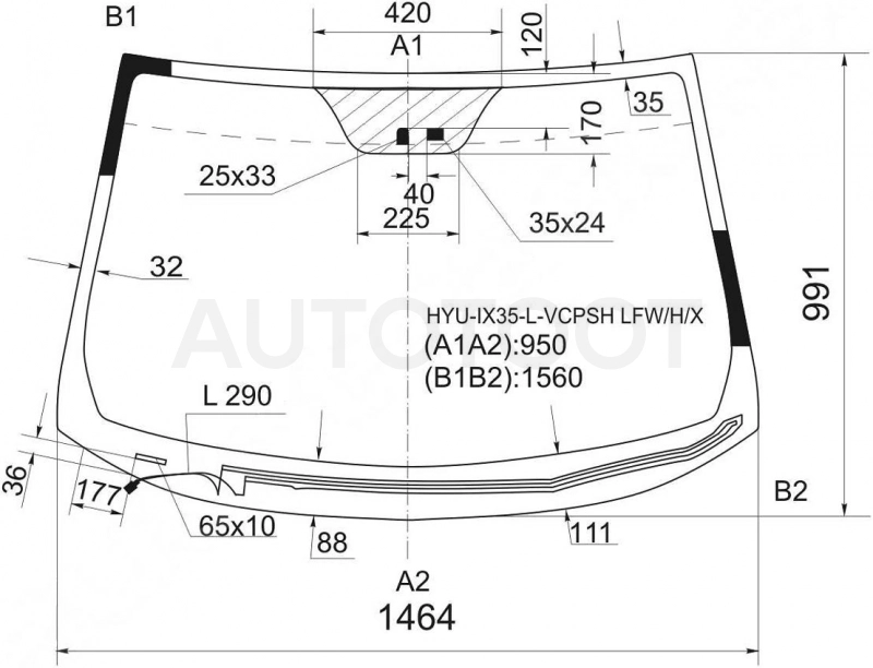 Стекло лобовое с обогревом щеток в клей -  для HYUNDAI IX35