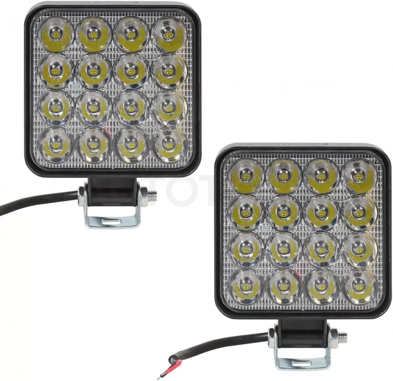 Фара светодиод. квадратная, 16LED, направленный свет, 16Вт, 83х83х22мм, 12В, кмпл. 2шт., STANDART