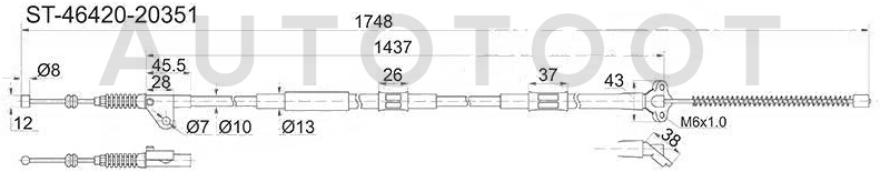 Трос ручника правый 2WD барабан тормоз -ST4642020351 Sat для TOYOTA CALDINA, TOYOTA CARINA, TOYOTA CORONA PREMIO