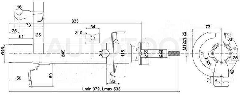 Амортизатор передний левый -JAS0250 Just Drive для FORD FIESTA, MAZDA 2 (DEMIO), FORD FUSION