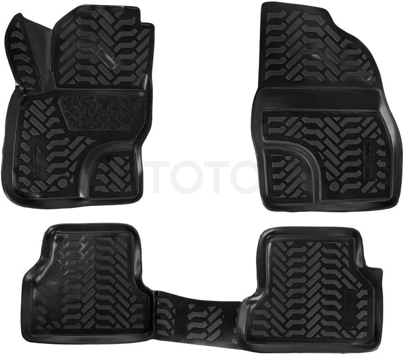 Ковры для Ford Focus II (05-11), 4 шт., выс. борт, 3D с подпятником, ТЭП, черн.