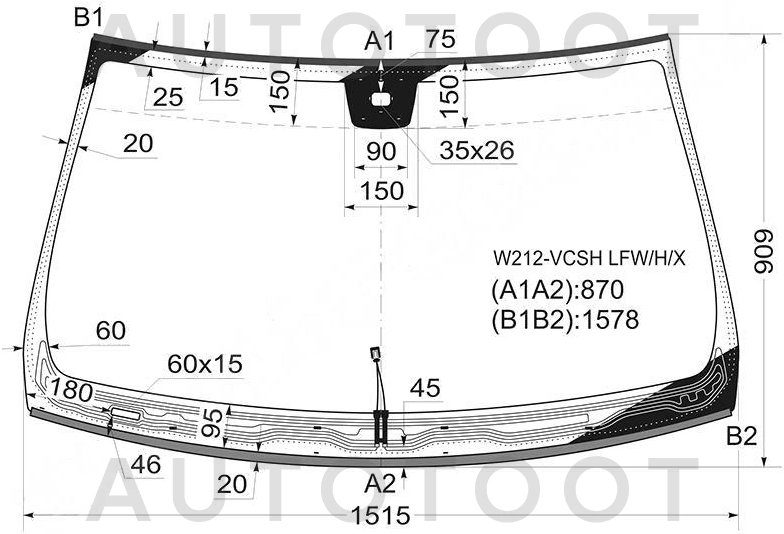 Стекло лобовое с обогревом щеток в клей -  для MERCEDES E-CLASS