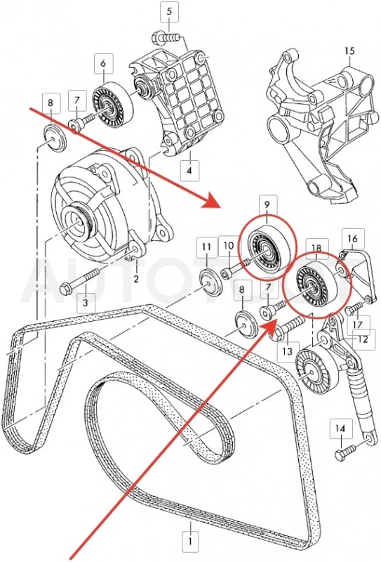 Ролик приводного ремня обводной 3.0D -ST059903341G Sat для VOLKSWAGEN TOUAREG