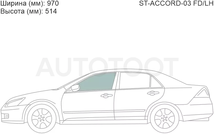 Стекло боковое опускное (Спереди/ Слева/ Цвет зеленый) Honda Accord USA 02-08 / Inspire 03-07