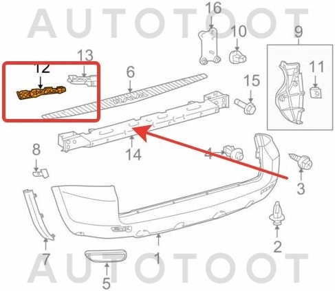 Крепление заднего бампера левое(длинная база) -STTYY3087B2 Sat для TOYOTA RAV4