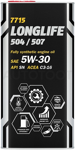 5W-30 MANNOL LONGLIFE 504/507 5л Масло моторное синтетическое - Артикул MN77155ME - Производитель Mannol - Фото, Отзывы, Цены