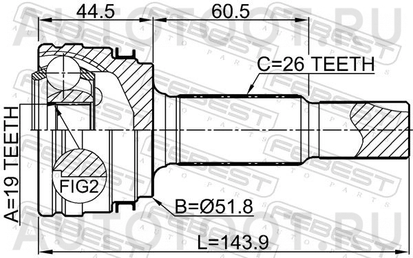 Шрус наружный задний левый=правый -603200021 Mobiland для TOYOTA RAV4, LEXUS NX