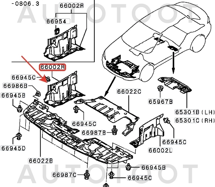 Защита двигателя правая (уголок) -  для MITSUBISHI OUTLANDER, MITSUBISHI LANCER, MITSUBISHI ASX