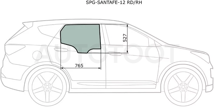 Стекло боковое опускное (Сзади/ Справа/ Цвет зеленый) Hyundai Santa Fe 12-19 / Grand Santa Fe 13-18