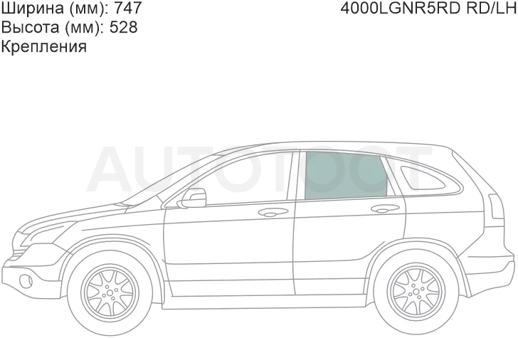 Стекло боковое опускное (Сзади/ Слева/ Цвет зеленый/ Крепления) Honda CR-V 06-12