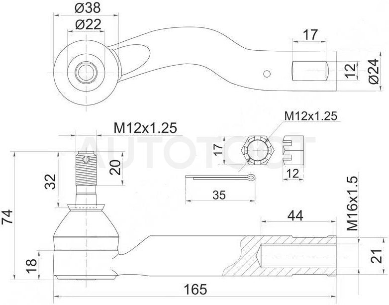 Наконечник рулевой тяги левый 2WD (правый 4WD) -ST4504649125 Sat для TOYOTA IPSUM