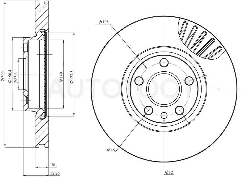 Диск тормозной (Спереди) Ford Focus 10-15 / Mondeo 07-15