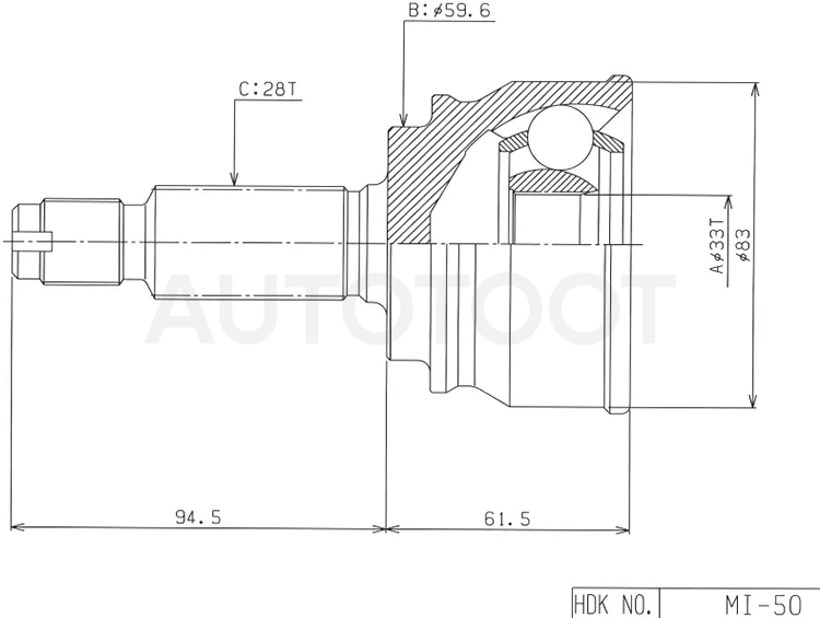 Шрус (Спереди/ Наруж) Mitsubishi ASX 10- / Lancer 07-17 / Dodge Caliber 06-12 / Mitsubishi Galant Fortis 07-15