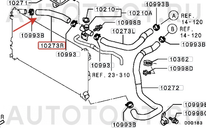 Патрубок радиатора верхний 1.8/2.0/2.4L -  для MITSUBISHI LANCER, MITSUBISHI OUTLANDER