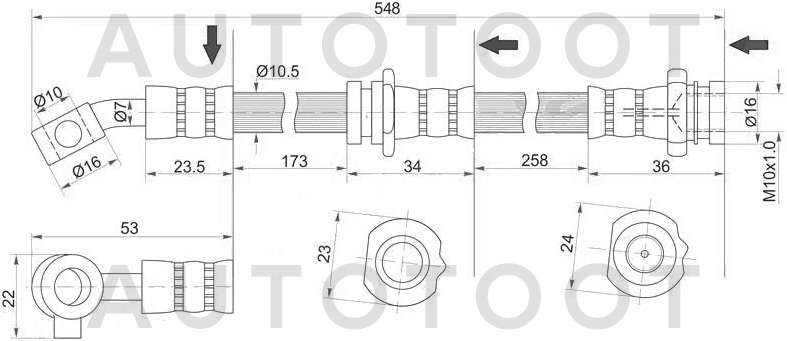 Шланг тормозной передний правый -ST462104Y910 Sat для NISSAN CEFIRO, NISSAN MAXIMA