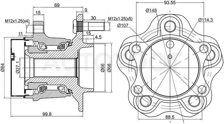 Ступичный узел задн. NISSAN QASHQAI 06-/X-TRAIL 07- 2WD - Артикул ST43202JG000 - Производитель Sat - Фото, Отзывы, Цены