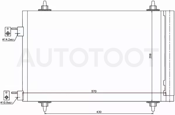 Радиатор кондиционера Citroen Berlingo 08-22 / C4 04-11 / Peugeot 308 07-15 / Citroen Grand C4 Picasso 07-14 / Peugeot 307 01-08 / Partner 08-12 / Partner Tepee 08-18