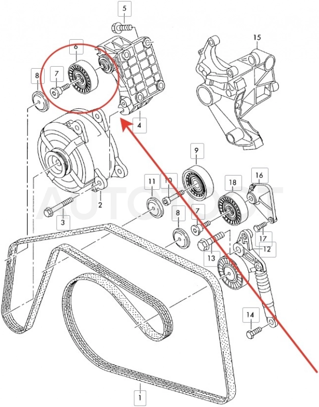 Ролик приводного ремня обводной 2.0 - 4.2D -ST6612003170 Sat для VOLKSWAGEN TOUAREG