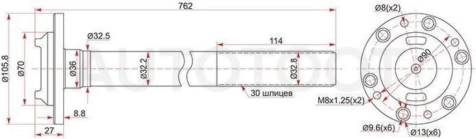 Полуось заднего моста правая (мост ручной блокировки)