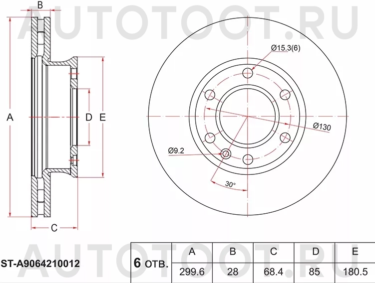 Диск тормозной (Перед) Mercedes-Benz Sprinter 06-18 / Volkswagen Crafter 06-16 - Артикул STA9064210012 - Производитель Sat - Фото, Отзывы, Цены