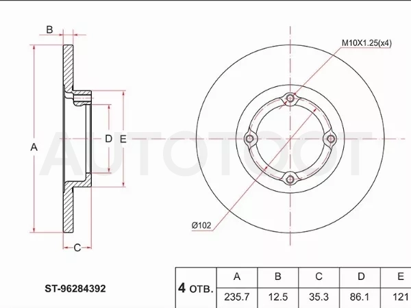 Диск тормозной (Перед) Chevrolet Matiz 05-10 / Spark 05-10 / Daewoo Matiz 97-15