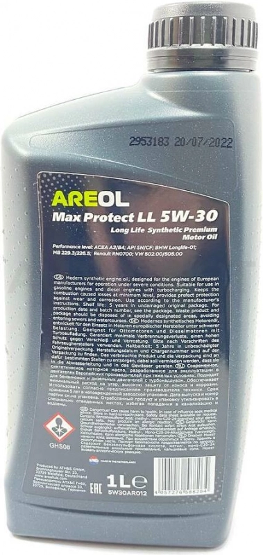 Масло моторное синтетическое AREOL 5W-30 SN/CF 1л - Артикул 5W30AR012 - Производитель AREOL - Фото, Отзывы, Цены