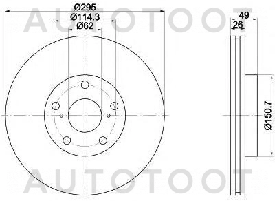 Диск тормозной передний D295mm -K000334 Miles для TOYOTA COROLLA VERSO