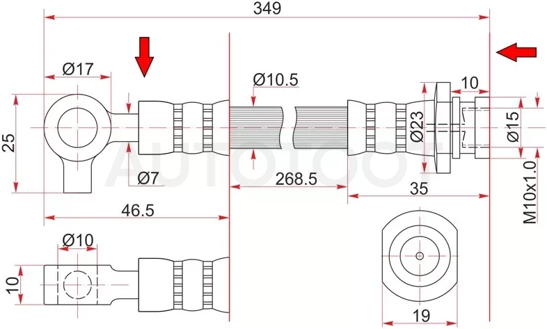 Шланг тормозной передний (Таиланд) NISSAN ATLAS/CONDOR 88- LH=RH