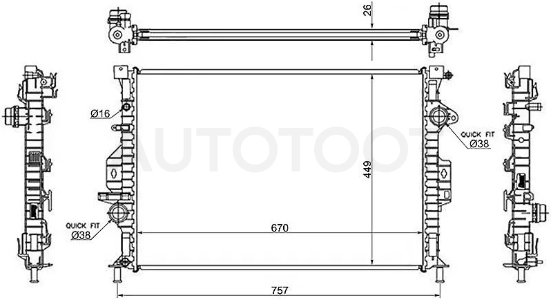 Радиатор Ford Focus 10-19 / Kuga 13-19 / Mondeo 07-15 / Volvo S60 10-18 / XC60 08-22 / Ford Galaxy 06-15 / S-MAX 06-15 / Land Rover Freelander 06-14 / Range Rover Evoque 11-18 / Volvo S80 06-16 / XC70 07-16