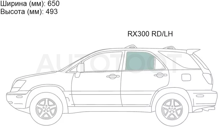 Стекло боковое опускное (Сзади/ Слева/ Цвет зеленый) Lexus RX 97-03 / Toyota Harrier (XU10) 97-03