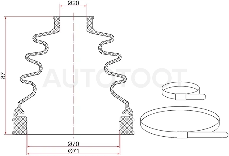 Пыльник шрус внутренний FR BMW X3 E83 03-10/FORD TRANSIT CONNECT TC7 02-13 (2 хомута. резина)