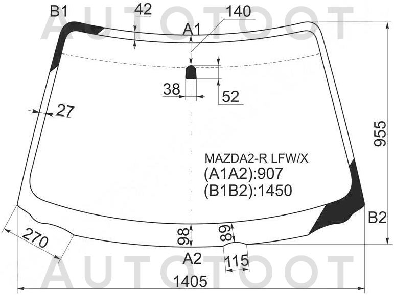 Стекло лобовое в клей -  для MAZDA 2 (DEMIO)