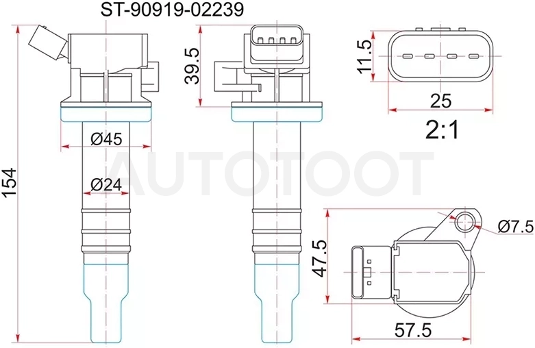 Катушка зажигания TOYOTA 1ZZ-FE 00- ZZE12#/ZZT24#/ZZV50/ZCT10/ZCA2#/1KR-FE 04- KSP9#/KGC1#/3SG-G# SX