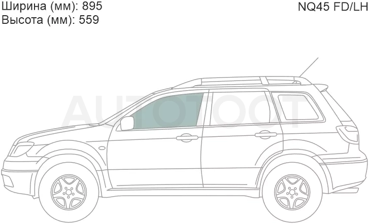 Стекло боковое опускное (Спереди/ Слева/ Цвет зеленый) Mitsubishi Outlander 02-09 / Airtrek 01-05