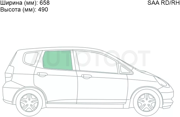Стекло боковое опускное (Сзади/ Справа/ Цвет зеленый) Honda Fit 01-07 / Jazz 02-09