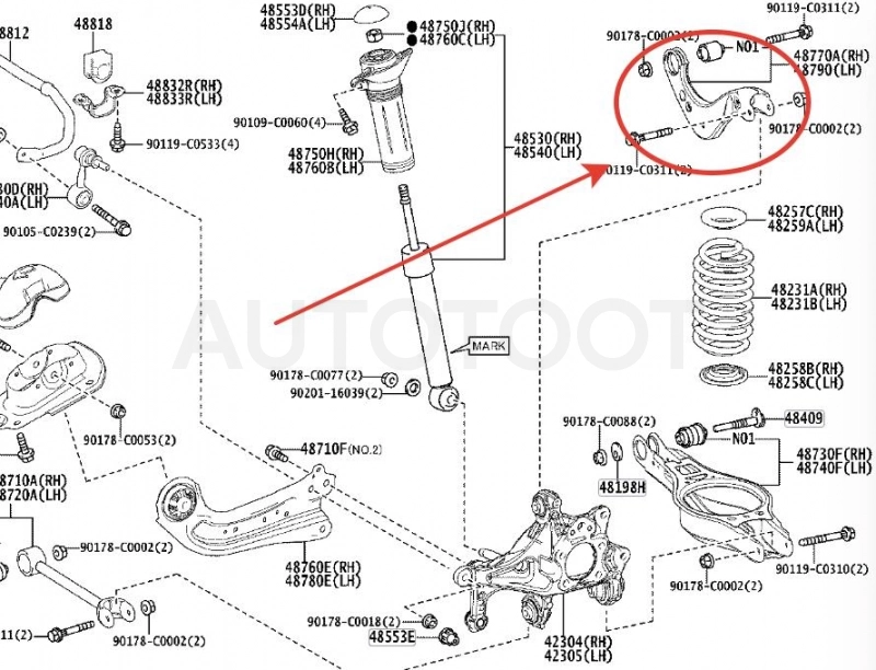 Рычаг верхний задний поперечный левый -0125ASV70UPRL Febest для TOYOTA CAMRY