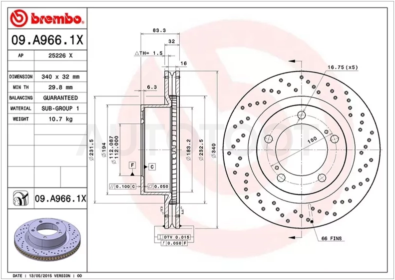 Диск тормозной (Спереди) Toyota Land Cruiser (J200) 07-21 / Lexus LX 07-23