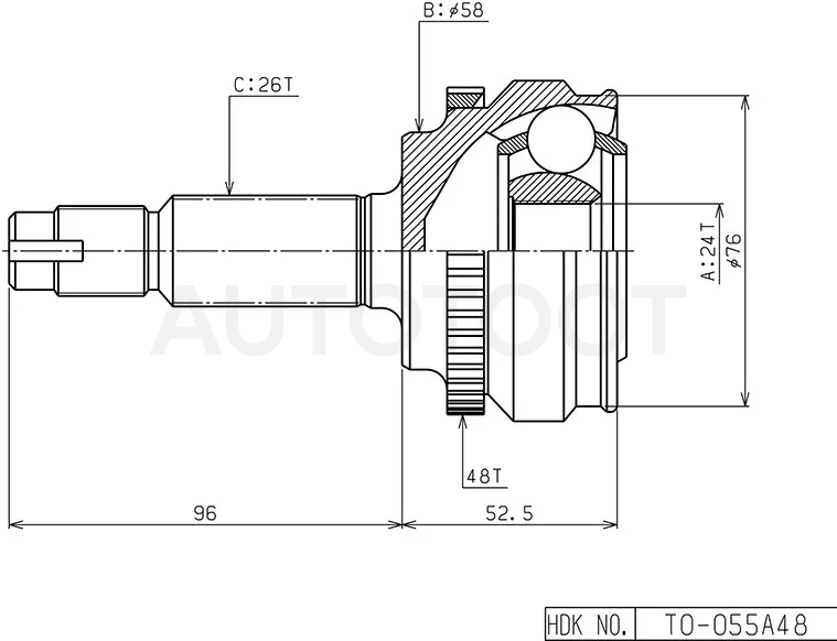 Шрус (Спереди/ Наруж) Toyota Allion (T240) 01-07 / Caldina (T240) 02-07 / Corolla (E150,E180,E120) 00-19 / Corolla Fielder (E120) 00-06
