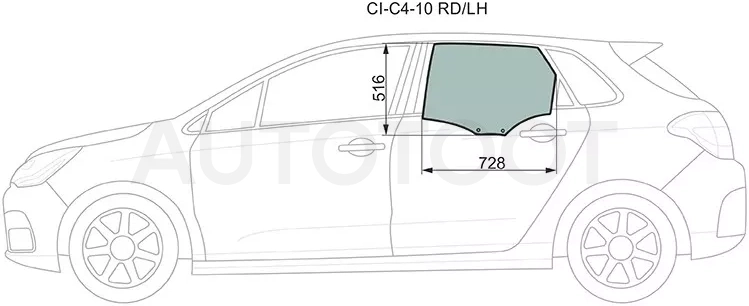 Стекло боковое опускное (Сзади/ Слева/ Цвет зеленый) Citroen C4 04