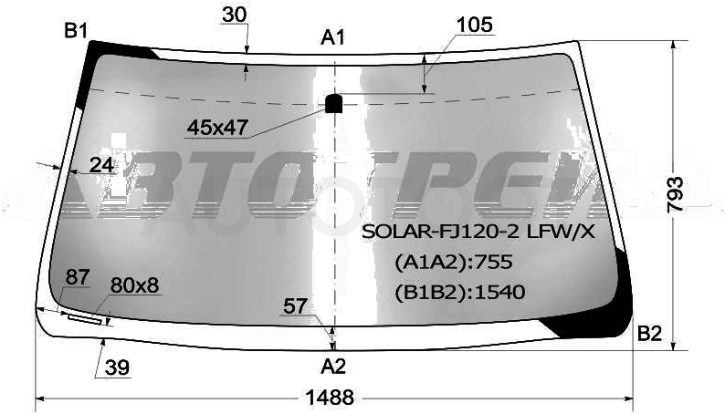 Стекло лобовое атермальное в клей TOYOTA LAND CRUISER PRADO 3 /5D /LEXUS GX470 02-09 (Solar-X защита от ультрафиолета)