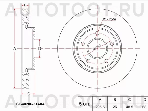 Диск тормозной (Перед) Nissan Teana 14-20 / X-Trail 13-22 / Altima 12-18 - Артикул ST402063TA0A - Производитель Sat - Фото, Отзывы, Цены