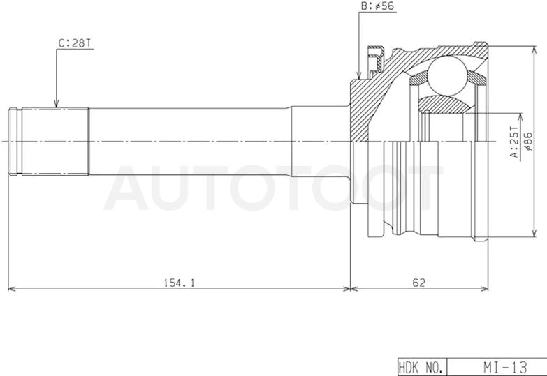 Шрус (Спереди/ Наруж) Mitsubishi Delica 89-99 / L200 86-06 / Pajero 91-00 / Pajero Sport 96-08 / Hyundai Terracan 01-07 / Mitsubishi Challenger 96-01 / L300 87-98 / Montero 91-99 / Strada 97-99 / ZX Landmark 05-11