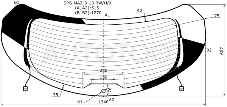 Стекло заднее (Цвет зеленый/ Обогрев/ 5D HBK) Mazda 3 13-19 - Артикул SPGMAZ313RWHX - Производитель Sat - Фото, Отзывы, Цены