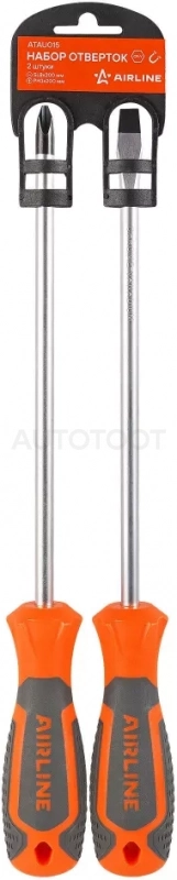 Набор отвёрток 2 пр. (SL8x200mm, PH3x200mm), пласт.подвес - Артикул ATAU015 - Производитель Airline - Фото, Отзывы, Цены