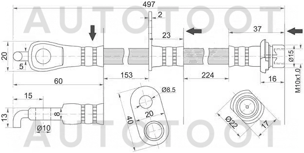 Шланг тормозной передний левый -JBH0298 Just Drive для TOYOTA CAMRY, LEXUS ES350