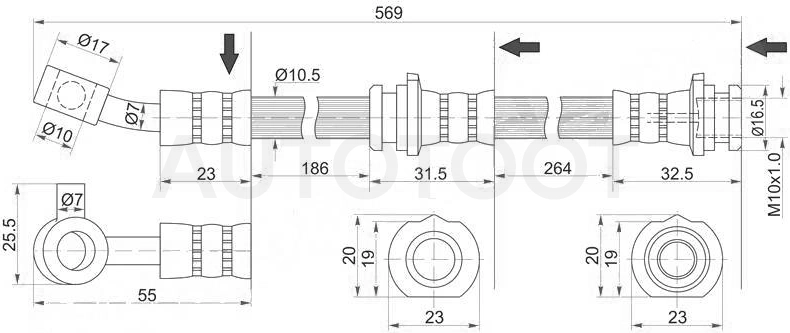 Шланг тормозной передний левый -DFH0127 Double Force для NISSAN TEANA